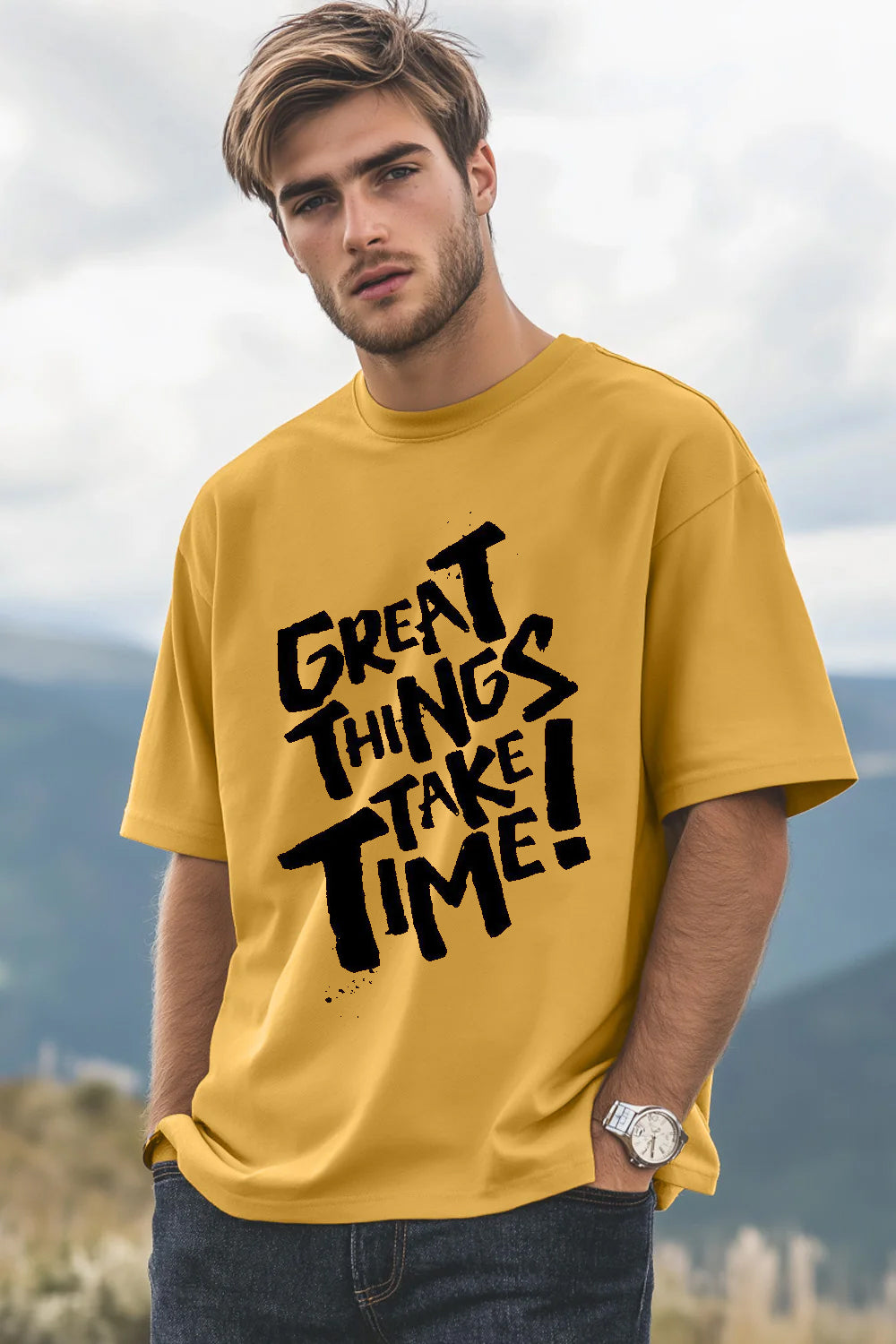 Yellow Oversized T-Shirt | Great Things Take Time