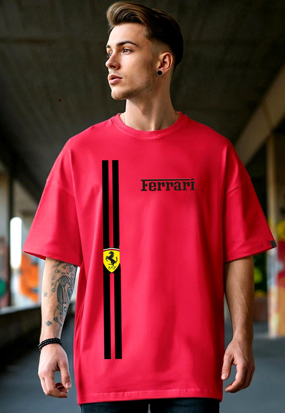 Red Oversized T-Shirt | Red Minimalist Ferrari Tee