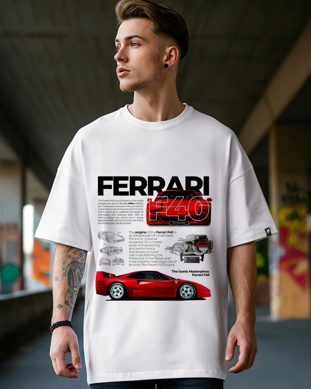 White Oversized T-Shirt | Ferrari F40